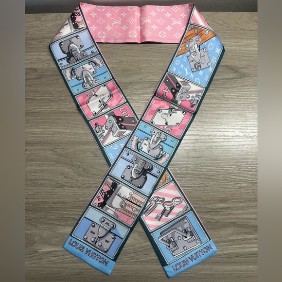 Louis Vuitton Accessories - Louis Vuitton Lock It Blue Pink Silk Bandeau Twilly